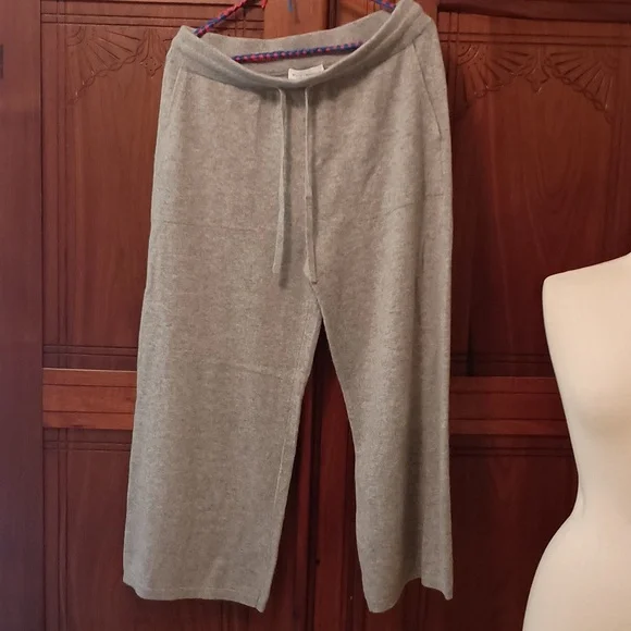 White + Warren Heather Gray Cashmere Knit Pants Sz L - Picture 2 of 12